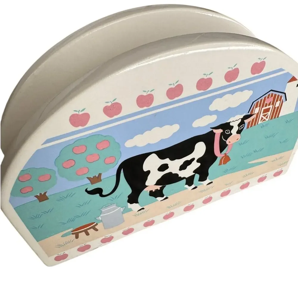 Vintage Treasure Craft Cow Apple Ceramic Napkin Holder Farmhouse Kitchen Decor